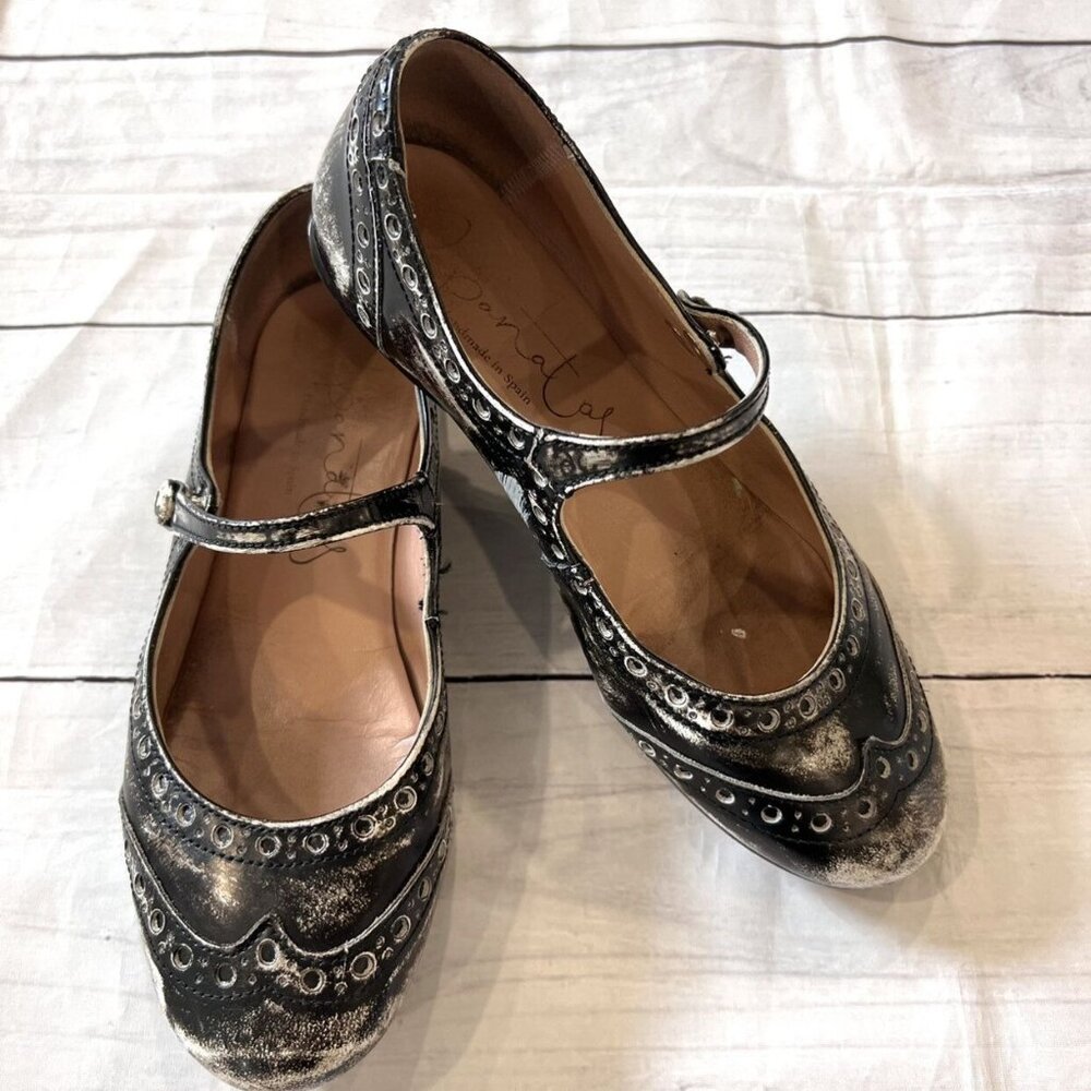 Papanatas By Eli Black & White Brushed Wingtip Leather Shoes